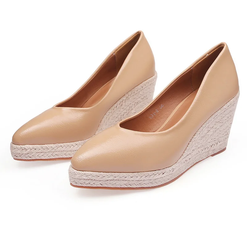 Wongn Wongn And Autumn New Fashion Slope With Shallow Single Shoes Female Platform High Heel Grass Hemp Rope Bottom