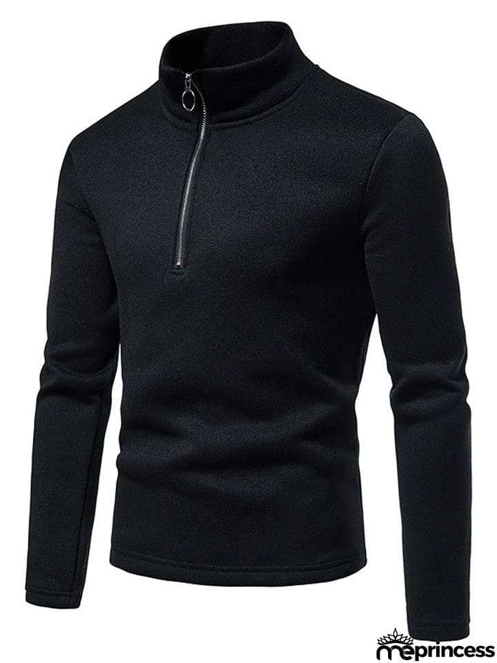 Solid Color High Collar Zip Up Base Tops for Men