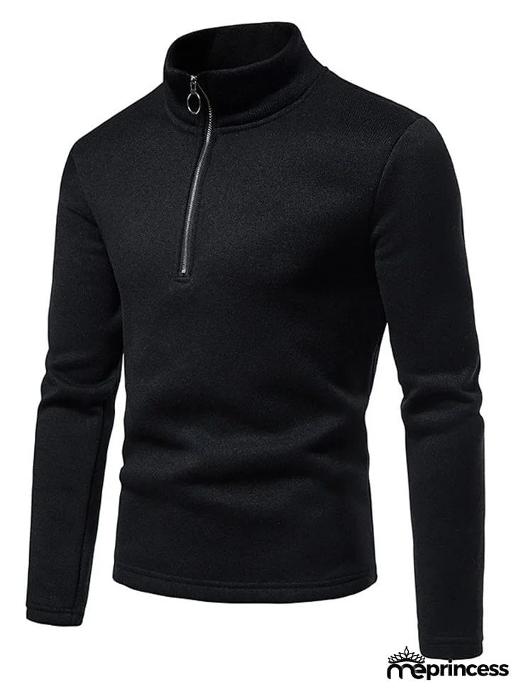 Solid Color High Collar Zip Up Base Tops for Men