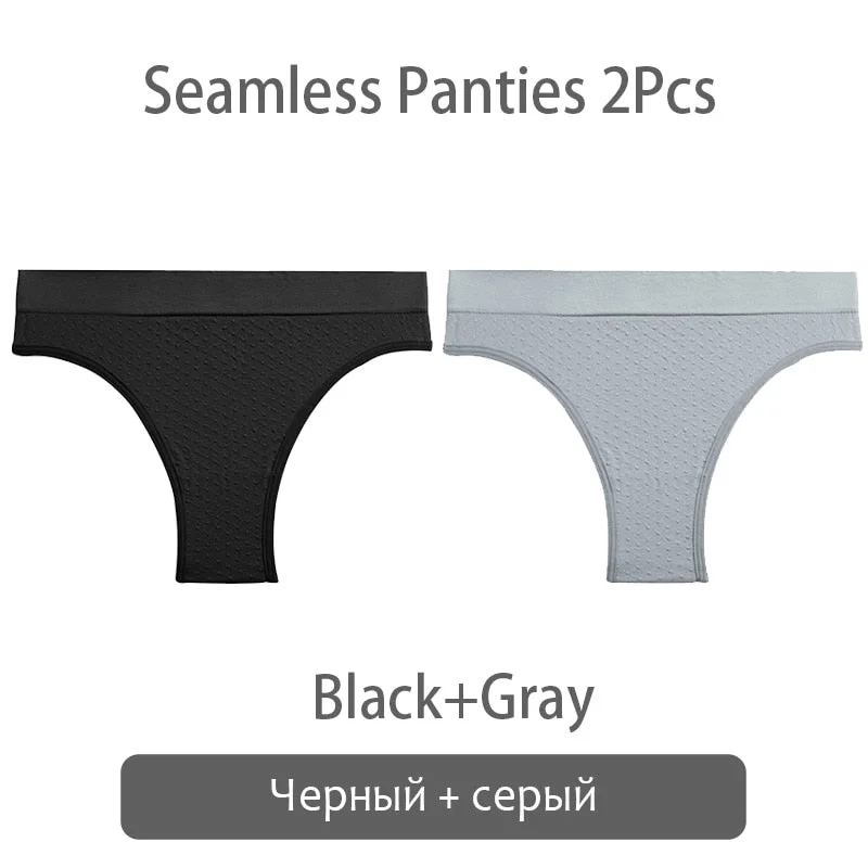 FINETOO 2Pcs/set Seamless Brazilian Panties S-2XL Plus Size Women T-back Underpants Ladies Soft Thongs Underwear Female Lingerie