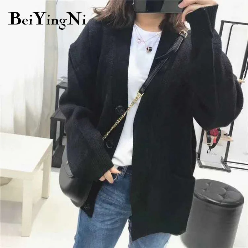 Beiyingni Autumn Winter Sweater Women Loose Outwear Cardigan Casual Women's Jacket Thick Warm Chic Knitted Long Tops Coat Female
