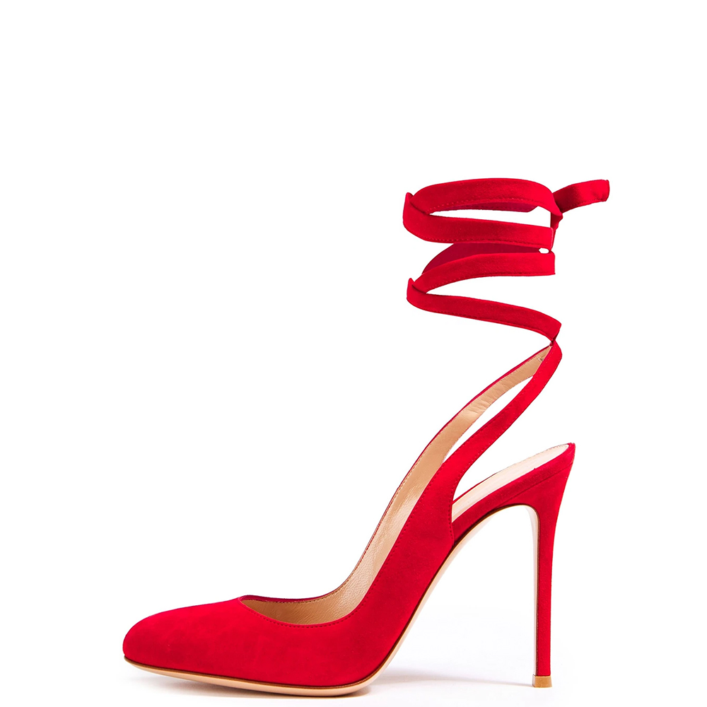 TAAFO Red Stiletto High Heels Women Slingbacks Pumps Round Toe Ankle Ladies Party Shoes 