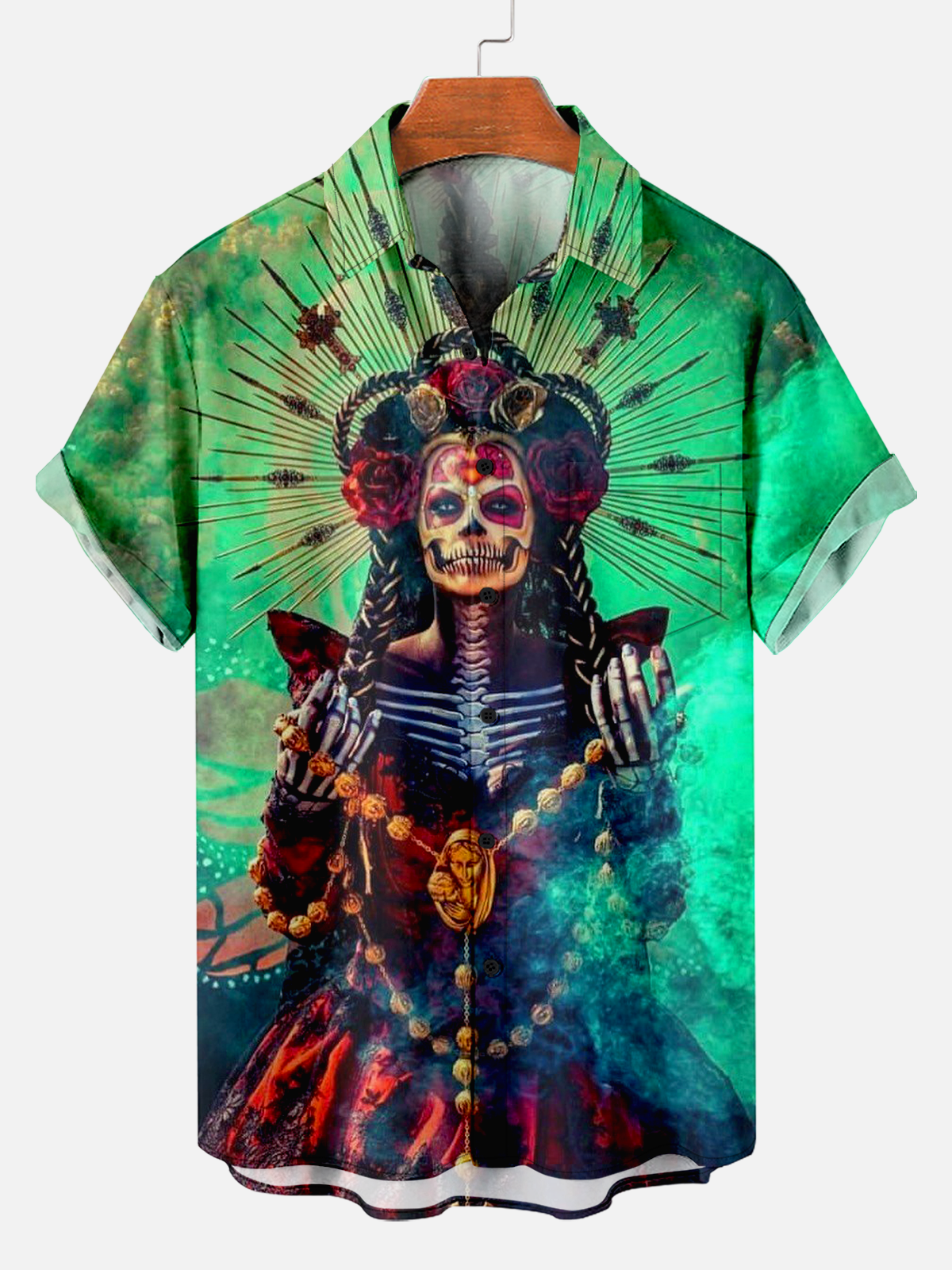 Men's Comfortable Vintage Day of the Dead Horror Print Shirt PLUSCLOTHESMAN