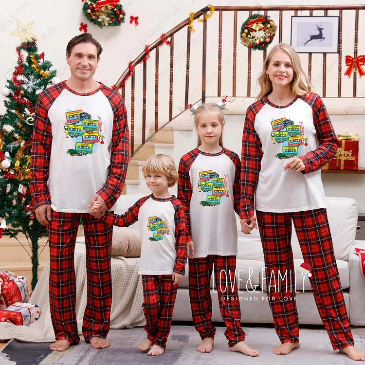 Family Matching Christmas Movie Print Red Plaids Pajamas Set