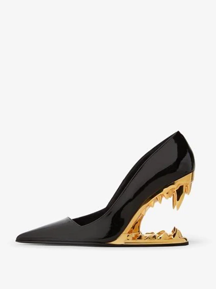 Miseyes Women's Tooth Shaped Heels Super High Metal Pumps