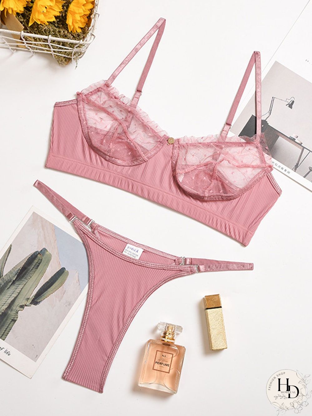 Lace Mesh Eyelashes Lace Sling Lingerie Set
