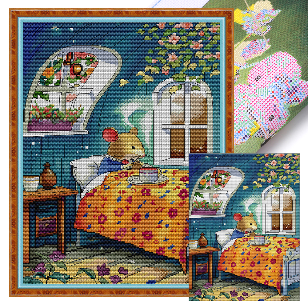 Mrs. Mouse'S Breakfast Full 14CT Pre-stamped Canvas(32*43cm) Cross Stitch