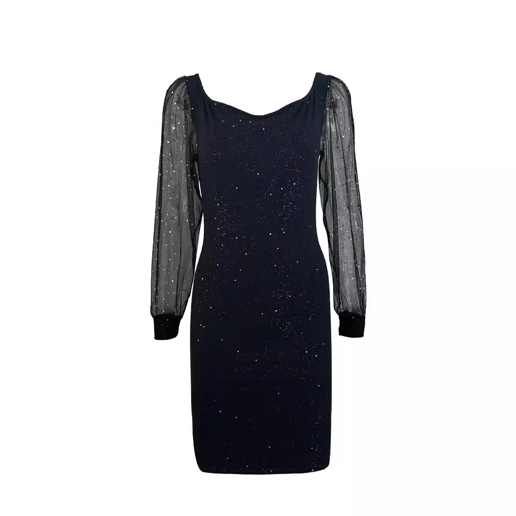 Churchf Churchf New Temperament Elegant Sexy V Collar Gauze Sleeve Evening Dress Perm Gold Wrapped Buttock Women's Dress