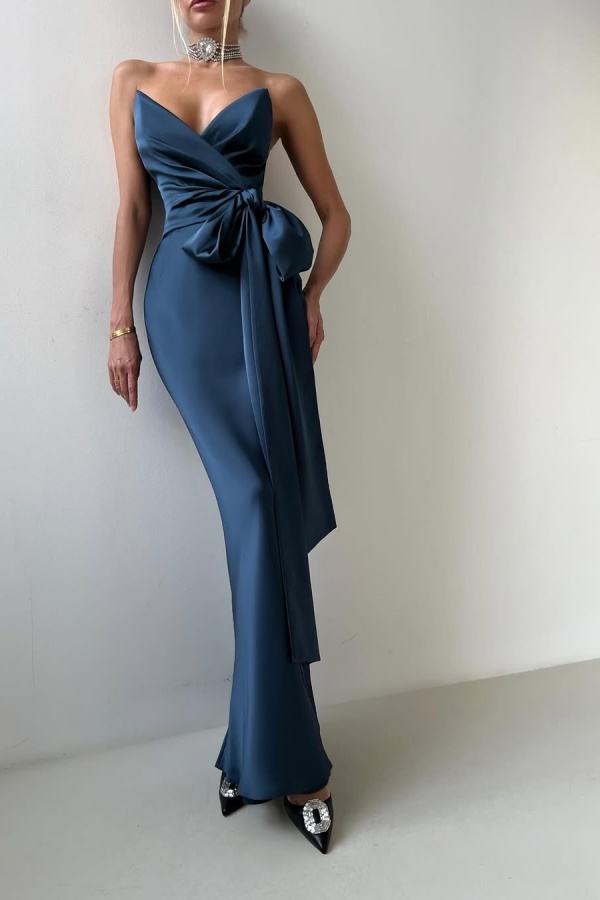 Strapless Chic V-Neck Floor Length Prom Dress With Detachable Scarf | ZT0784