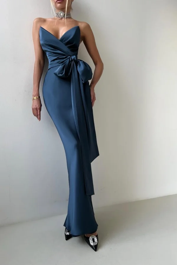  Chic V-Neck Strapless Floor Length Prom Dress With Detachable Scarf ZT0784