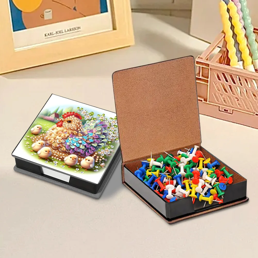 PU Chicken Diamond Painting Notecard Box with Papers for DIY Art Craft