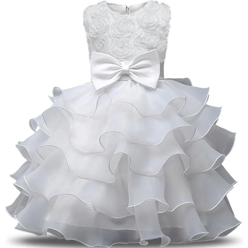 White Lace Flower Girls Wedding Dress Formal Ceremonies Dress Ball Gown Kids Clothing Little Girl Birthday Christening Vestido