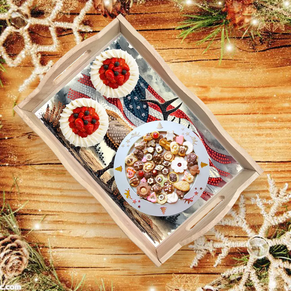 5D DIY Wooden US Flag Deer Diamond Painting Tray Art Craft for Desk Coffee Table