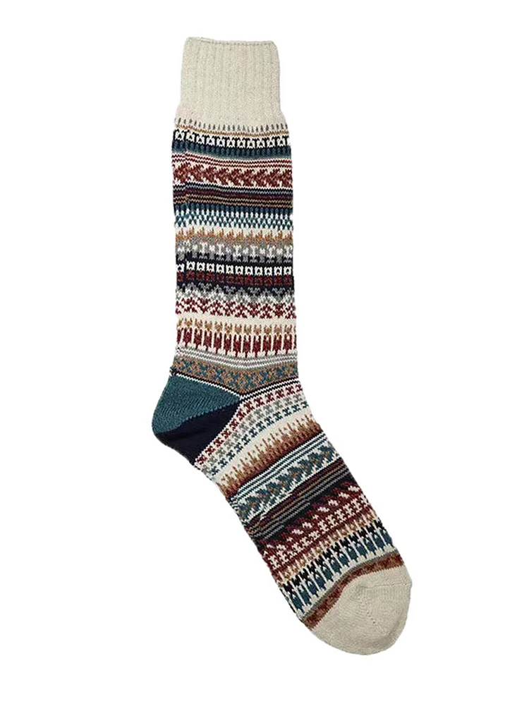 Vintage Ethnic Striped Geo Stretchy Thick Crew Sock