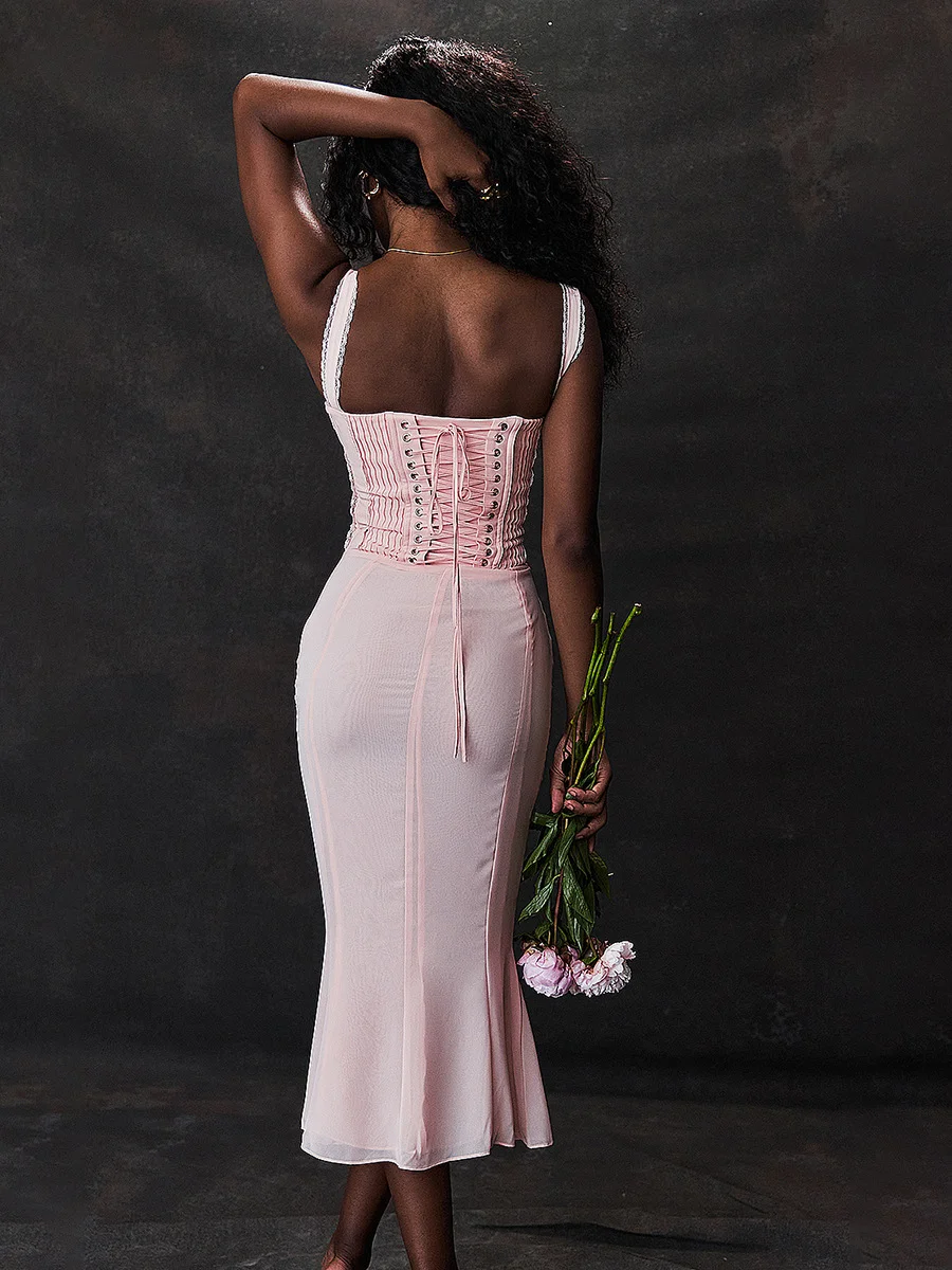 Uveng Dopamine Wears Hottie Sling Pink Dress Female Feeld Back To The Long Dress Dress Of The Fish Tail