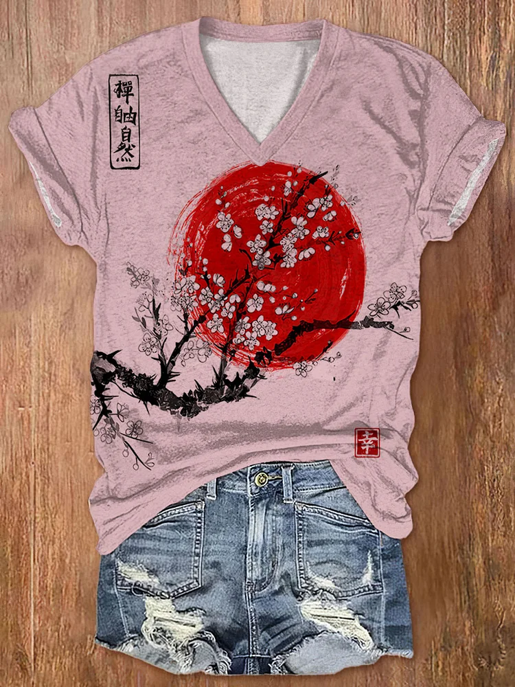 Women's Sunrise Japanese Art Print Casual T-Shirt