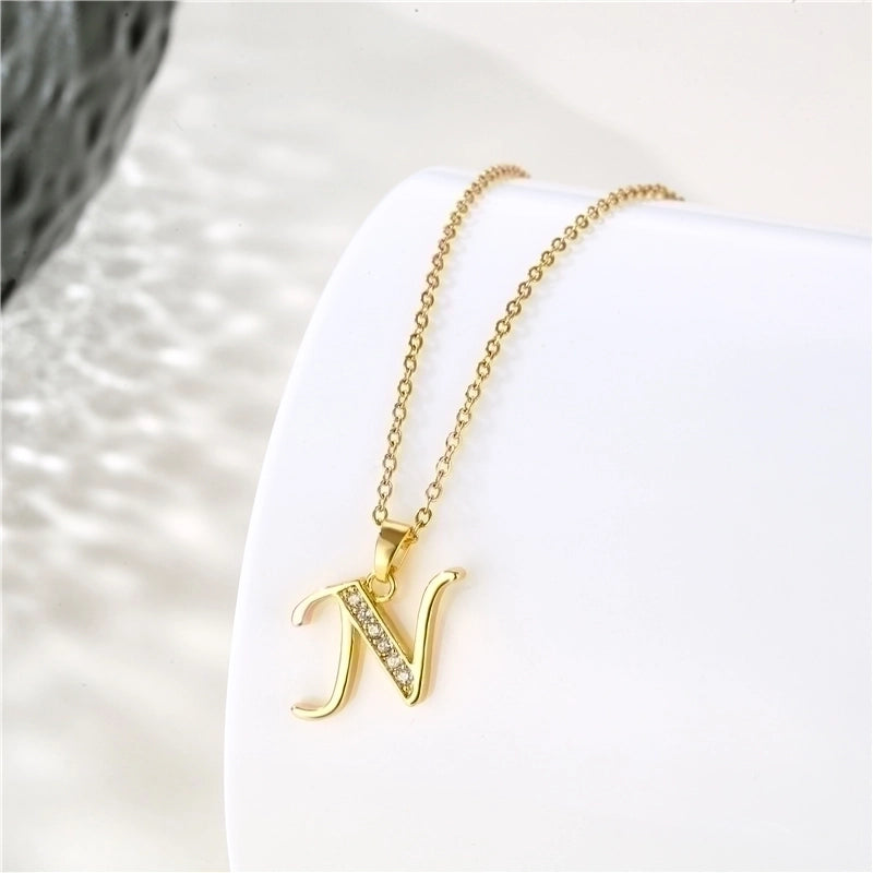 Stainless Steel Titanium Steel 18K Gold Plated Fashion Plating Inlay Letter Zircon Pendant Necklace