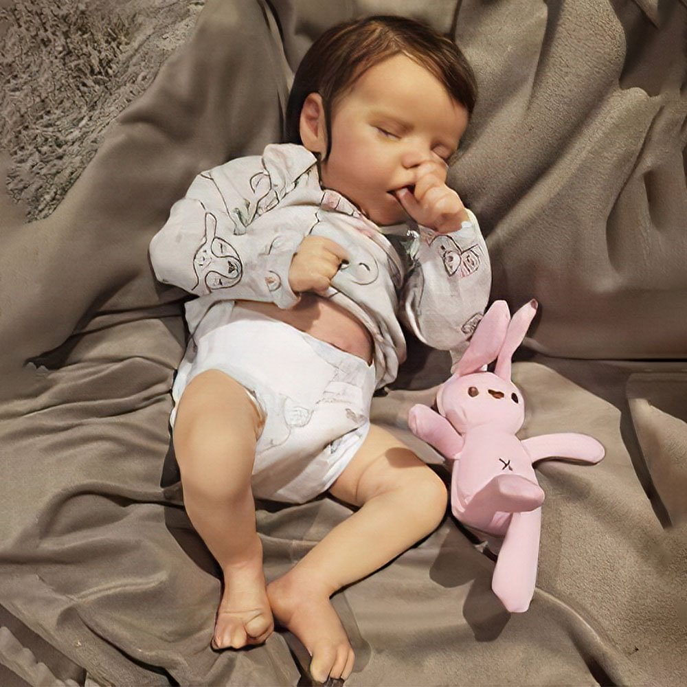 12'' Real Touch Lifelike Soft Silicone Body Reborn Baby Doll Newborn Girl with Brown Hair Named Massiny