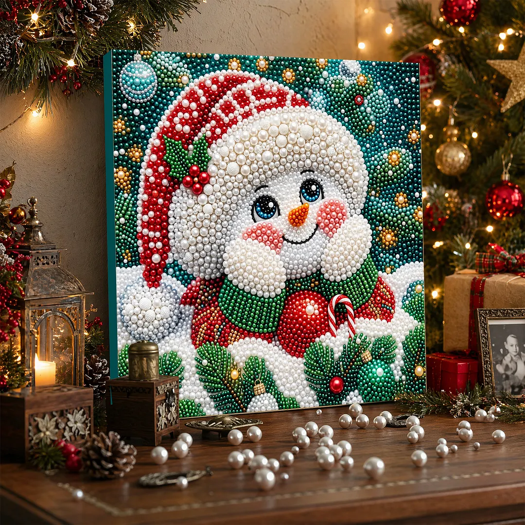 Framed Pearl Painting Kit Holiday Snowman 7.87x7.87in