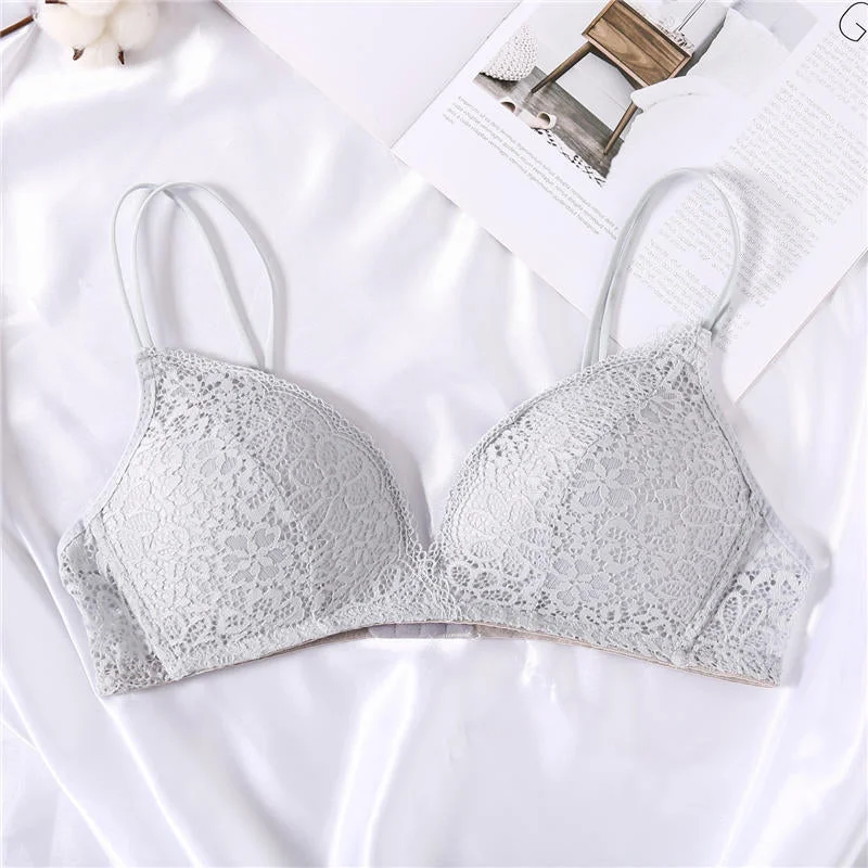 Sexy Lace Bra for Women Push Up Bras Female Bralette Wireless Brassiere Solid Color Floral Lingerie Underwear A/B Cup Back Cross