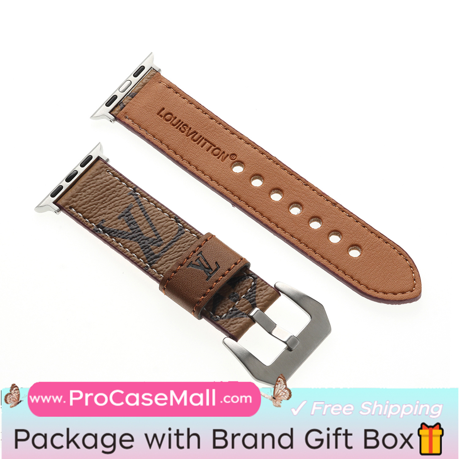 LV Genuine Leather Monogram Canvas Apple Watch Strap Checkerboard Canvas