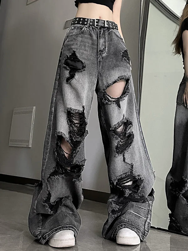 Brownm ripped boyfriend jeans with washed effect