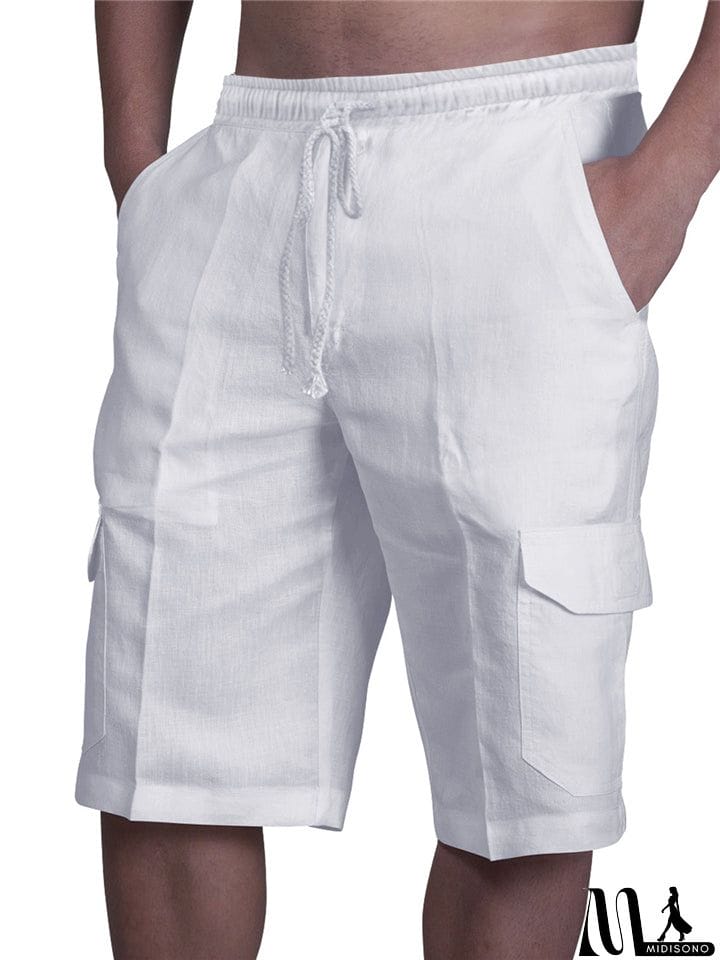 MidiSono - Drawstring Solid Color Shorts With Pockets