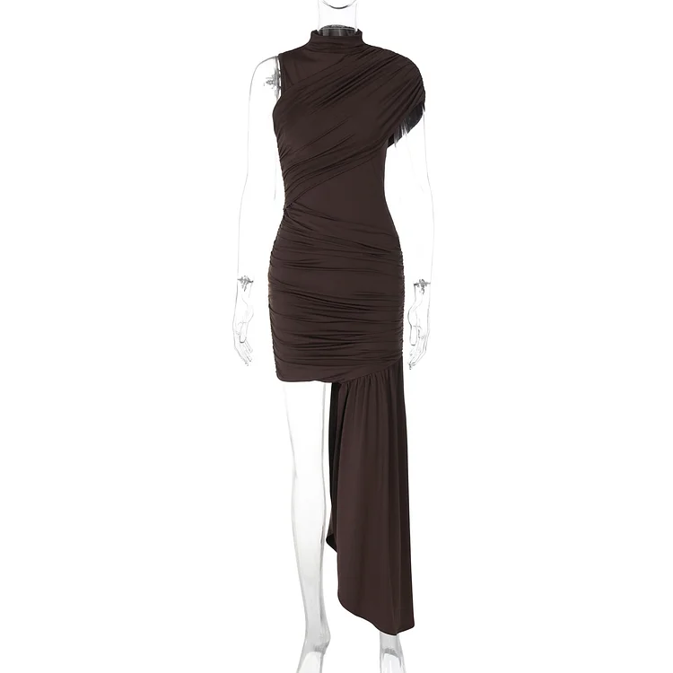 Fashion Slim Round Neck Pleated Dress