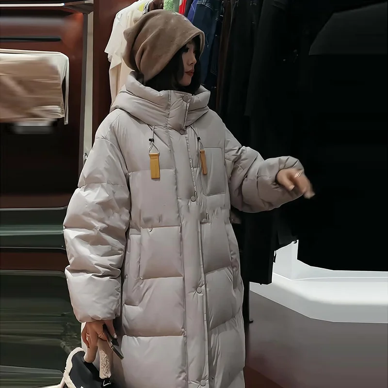 Toloer Korean Version Of Big Quilt Down Jacket Female Long Style 2024 Winter New Thickened Ribbon Hood Extremely Cold Warm Coat Plus Size-Outfit Ideas