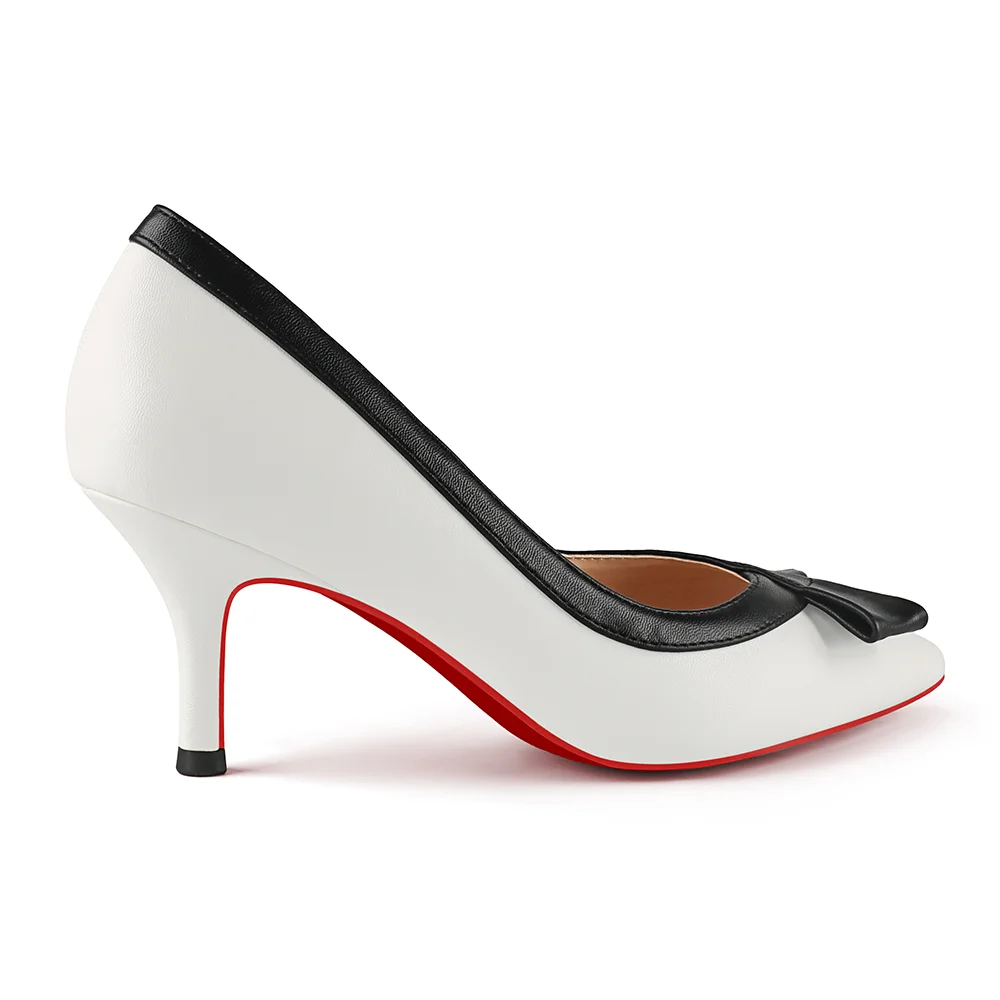 60mm Pointed Toe Bowknot Red Bottom Kitten Heels Daily Matte Pumps for Women-MERUMOTE