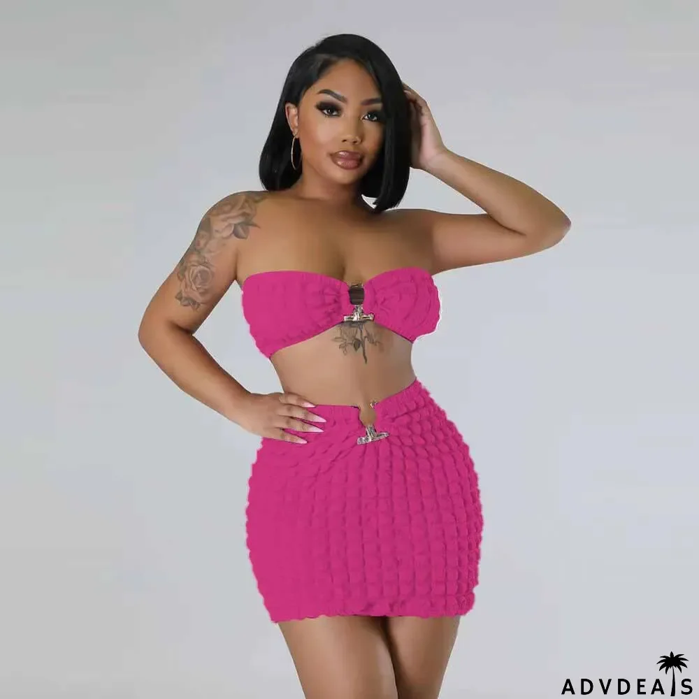 Women's Fashion Sexy Casual Strapless Two-Piece Skirt Set Women's Clothing