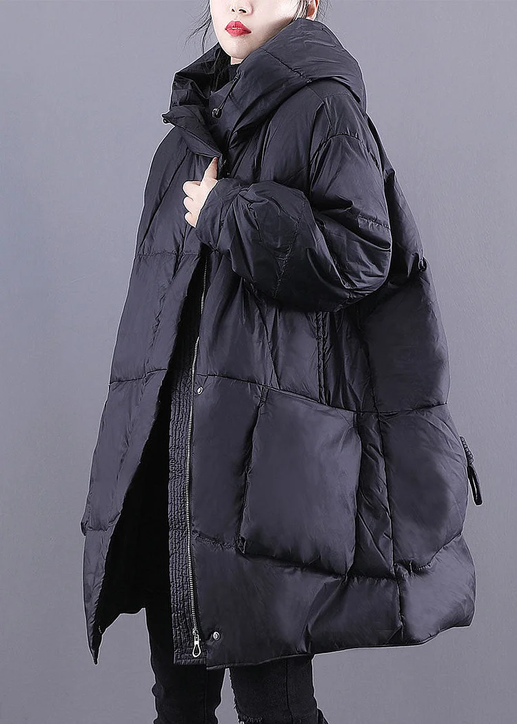 Plus Size Black Hooded Drawstring Thick Duck Down Down Coats Winter