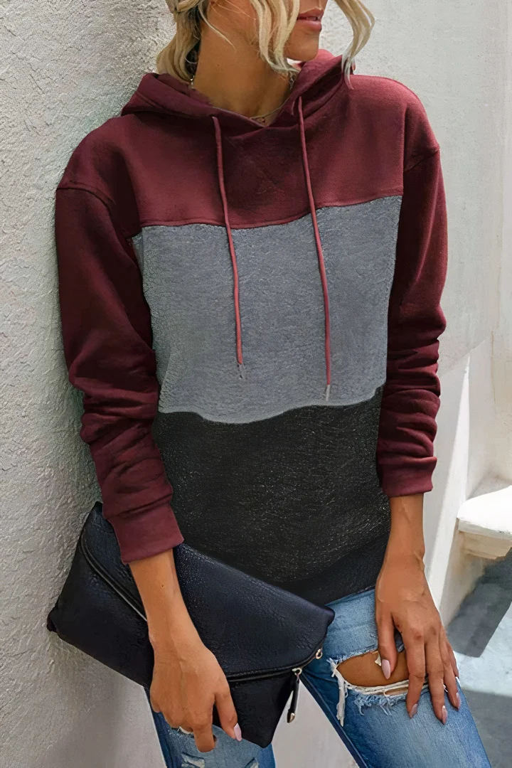 Colorblock Long Sleeve Drawstring Hoodie