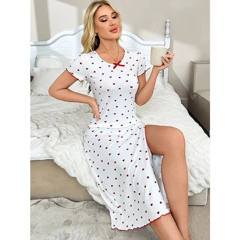 Churchf New Summer Burst Love Short-Sleeved Collar Aja Skirt Dress Casual Print Women's Dress