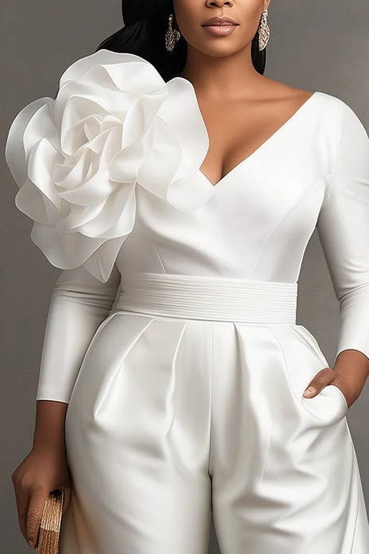 Xpluswear Design Plus Size Wedding White Elegant V Neck Long Sleeve ...