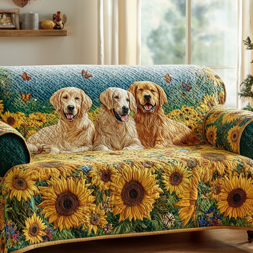 Sunflower Golden Retriever Quilted Sofa Cover NCU0HH986 everthome