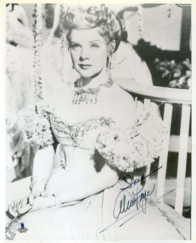 Alice Faye Bas Beckett Authentication Coa Hand Signed 8x10 Photo Poster painting Autograph