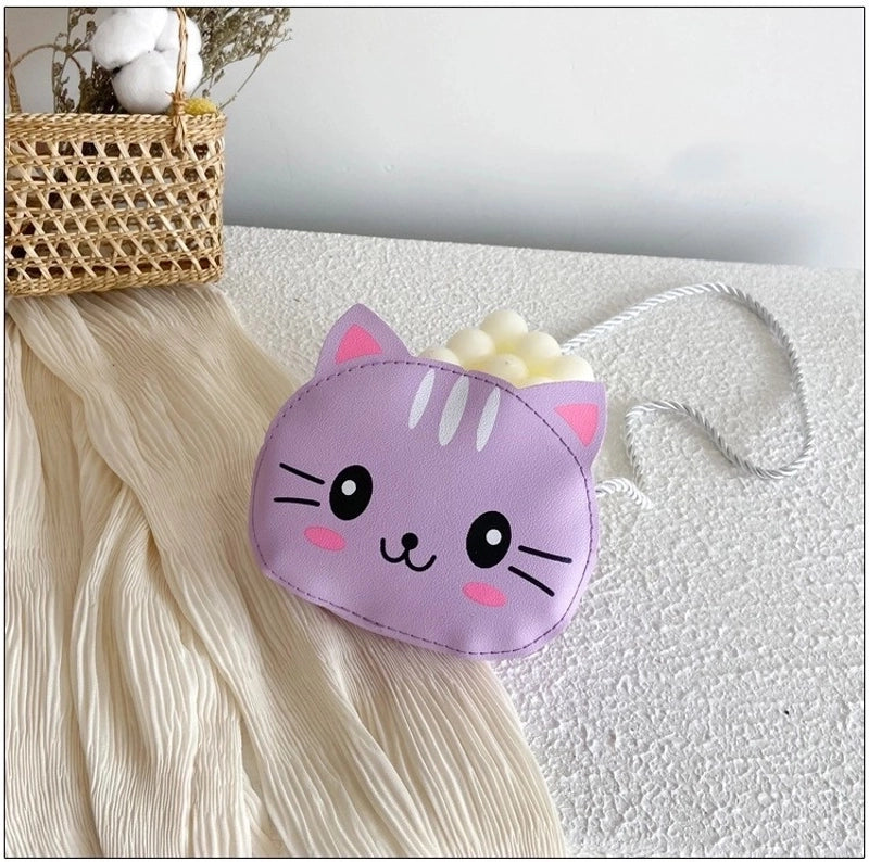 Kid’S Small Pu Leather Cat Cute Round Zipper Crossbody Bag