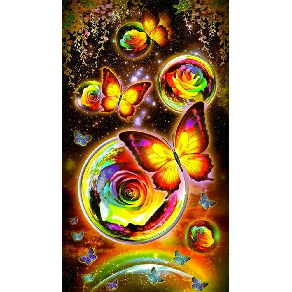 40*70CM - Round Drill Diamond Painting - Rose Butterfly, 501 Original