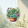 (US Only)Acrylic 2D Flat DIY Cactus Pot Diamond Art Pendant Wall Door Decoration