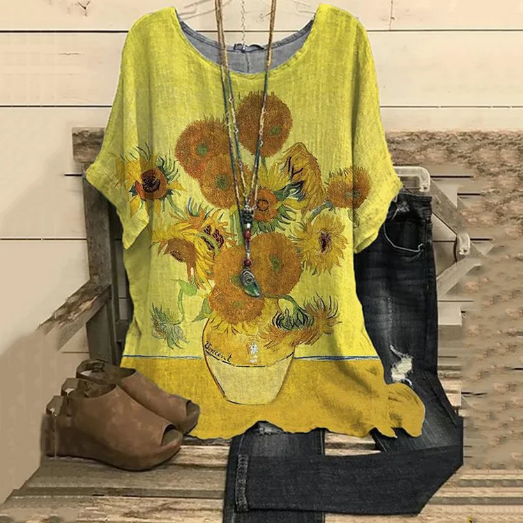 Sunflower Oil Painting Casual T-Shirt