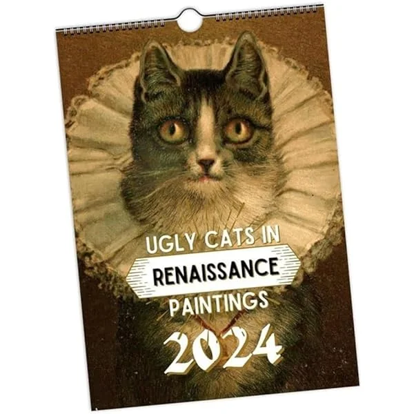 Cat Wall Calendar 2024，2024 Funny Renaissance Cat Calendar, Hanging Wall Calendar, 12 Month Cat Calendars With Ugly Cat Pictures From The Renaissance，Funny Art Novelty Ugly Cat Gift