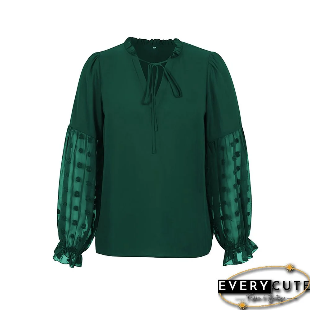 Splice Swiss Dot Long Sleeve Tops in Dark Green