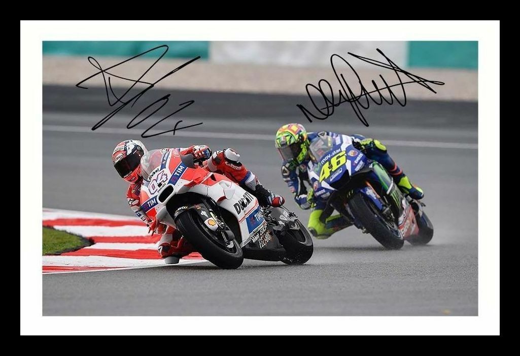 Andrea Dovizioso & Valentino Rossi Autograph Signed & Framed Photo Poster painting