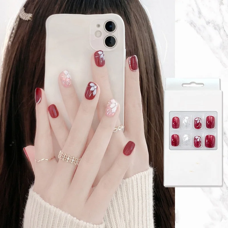 24PCS/box Mid-length  stiletto nail tips Gradients wear full cover paragraph fashion Manicure patch false fingernails for girls-Nail Inspo