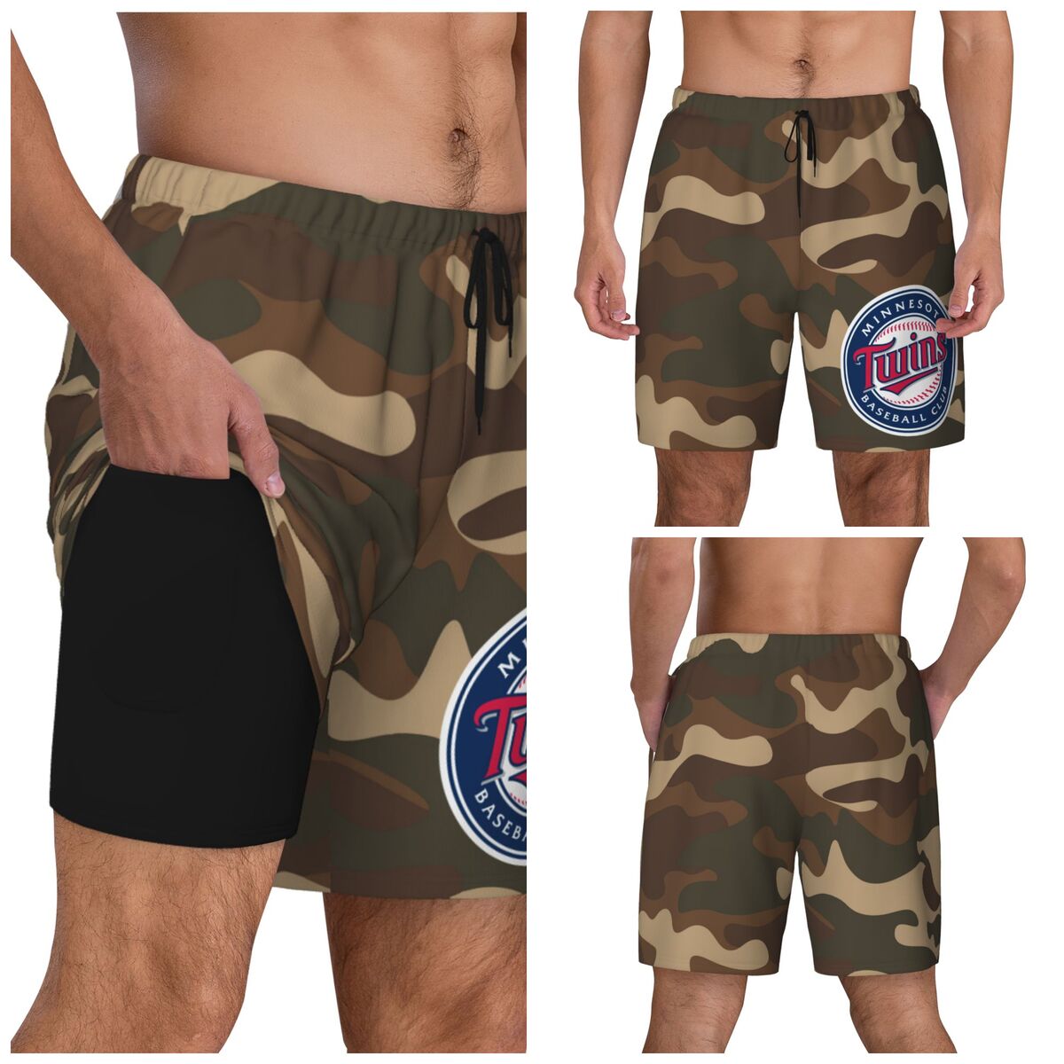 Minnesota Twins Camo Compression Lined Swim Trunks Men's