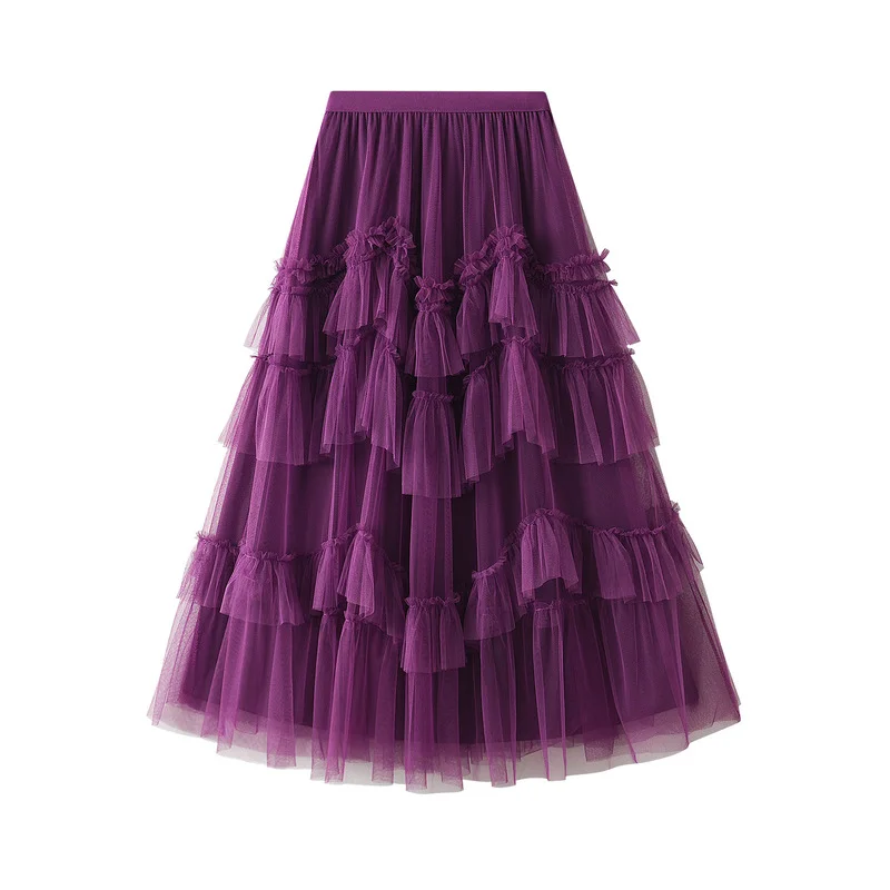 Nigikala Nigikala Skirt 2025 Spring New Mesh Dress Design Half-Dress Net Yarn Splicing Ponpong Skirt D1865