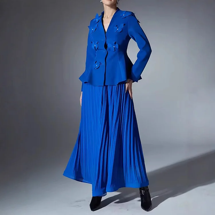 Black Butterfly Coat Pleated Dress Suit