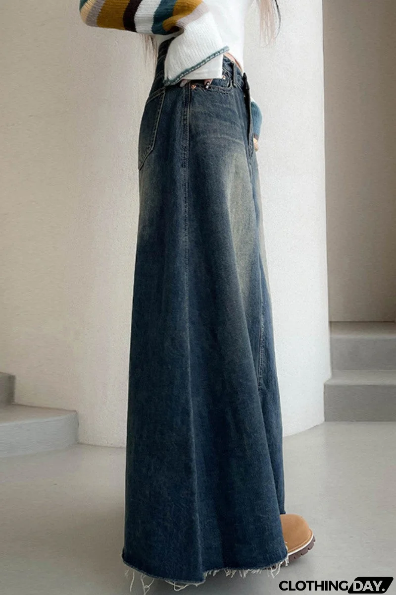 Casual Solid Patchwork High Waist Regular Denim Skirts