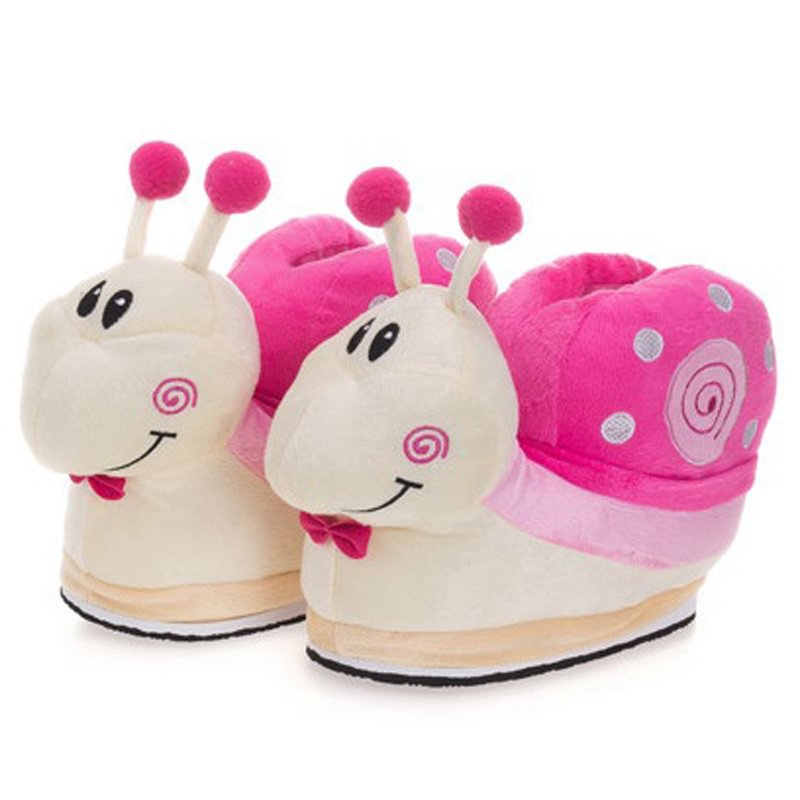 Pink Cute Snail Shoes Winter Warm Plush Stuffed Household Slippers-Pajamasbuy